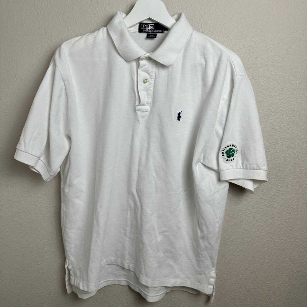 Polo Ralph Lauren Pique Polo Shirt L Classic Fit‎ White Environmental Golf Logo